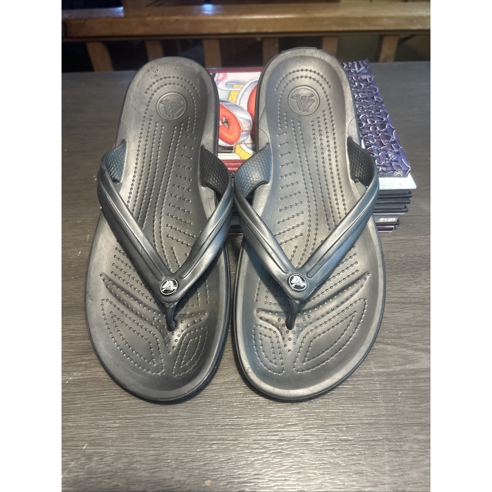 Crocs Crocband Flip Flop M10 W12 Black Slip On Waterproof Logo Summer Sandal